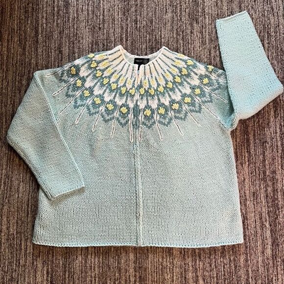 Venezia Jeans Clothing Co Womens 14/16 Zip Front Cardigan Sweater Teal Yellow‎ - Picture 1 of 7